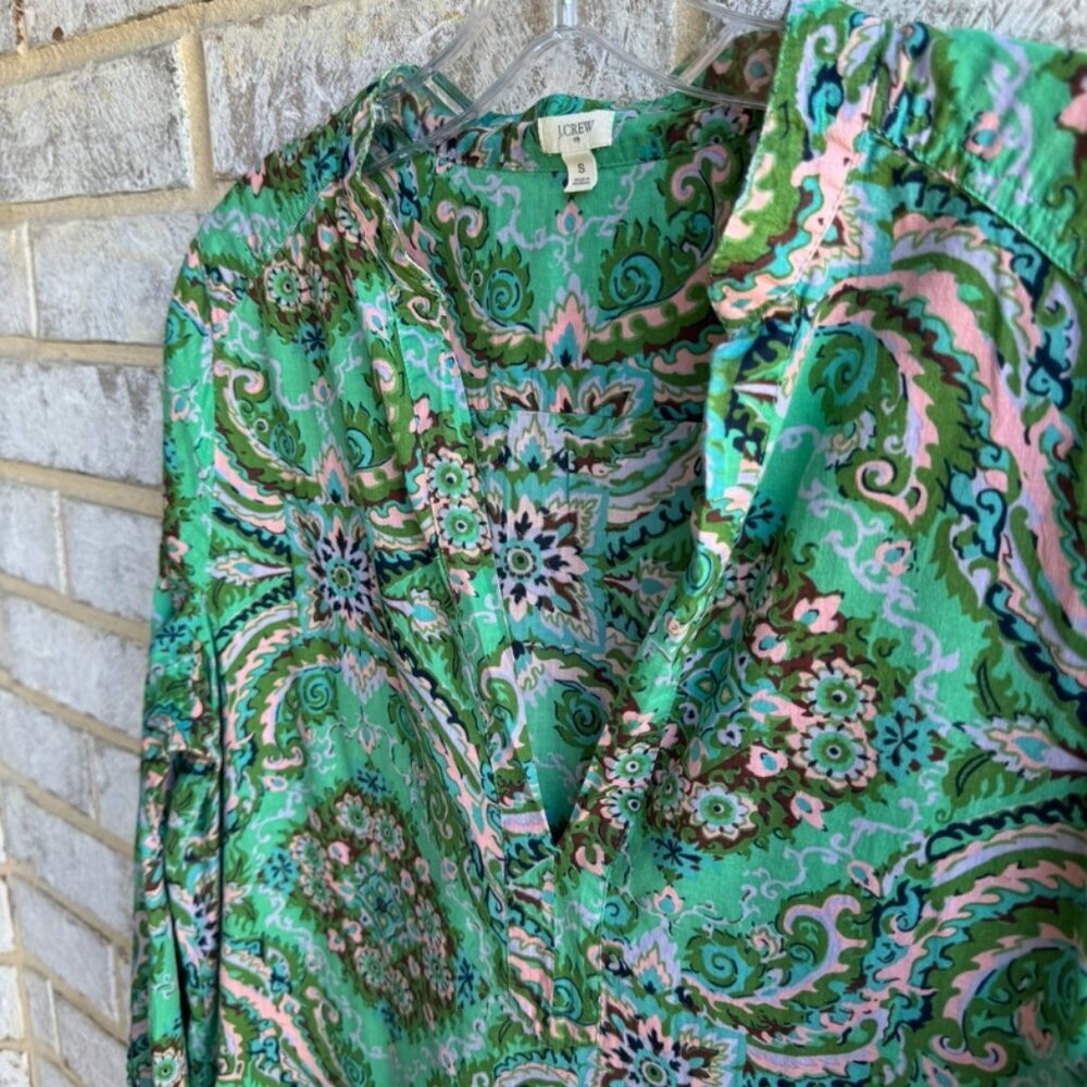J. Crew Green Printed 100% Cotton 3/4 Sleeve Midi Dress Women's Size S. - Picture 6 of 8
